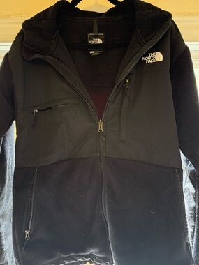 The North Face Black Hooded Fleece Jacket with Chest Panel